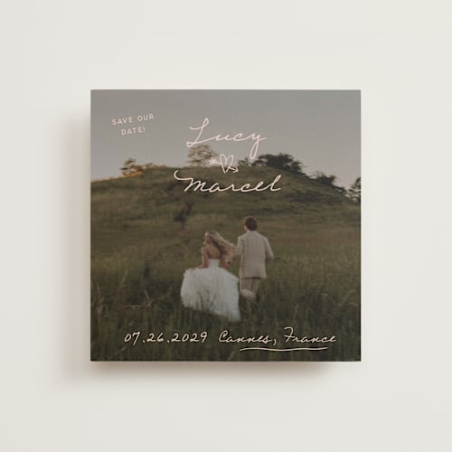 This is a blush save the date with standard by Ani Somi called ballpoint suite printing on recycled smooth signature in standard