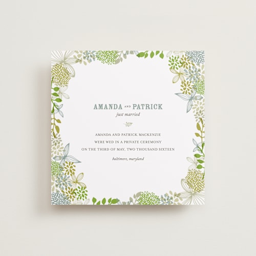 This is a leaf wedding announcements with standard by Andrea Mentzer called fling printing on signature in standard