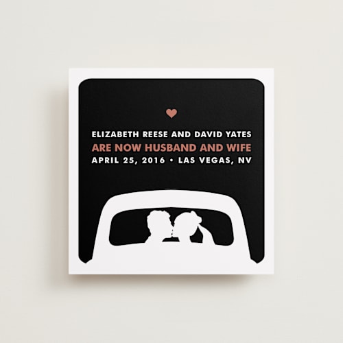 This is a night wedding announcements with standard by Three Kisses Studio called just married printing on signature in standard
