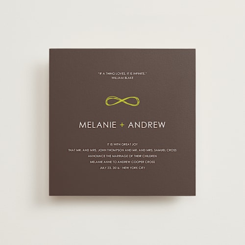 This is a bister wedding announcements with standard by Angela Pignataro called infinite printing on signature in standard