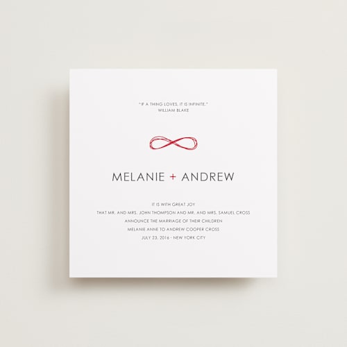 This is a vanilla wedding announcements with standard by Angela Pignataro called infinite printing on signature in standard