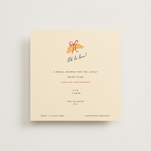 This is a scarlet bridal shower invitations with standard by Sarah Rosenthal called oh la love! printing on signature in standard