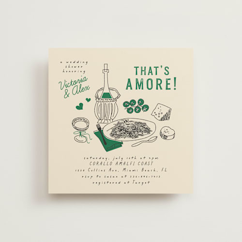 This is a pine bridal shower invitations with standard by Sherley Ferreira called that's amore printing on signature in standard