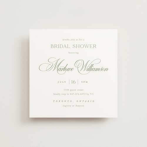 This is a garden bridal shower invitations with standard by Kelly Schmidt called chic script printing on signature in standard