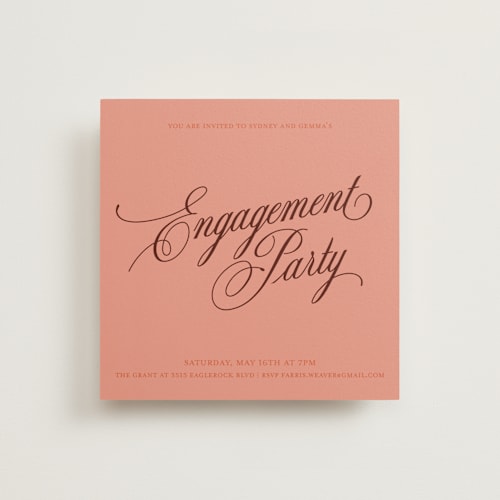 This is a poppy engagement party invitations with standard by Morgan Kendall called bloom printing on signature in standard