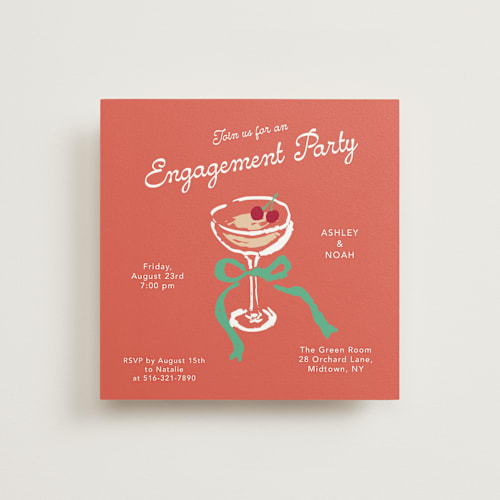 This is a tropical frizz engagement party invitations with standard by Cass Loh called sip & celebrate printing on signature in standard