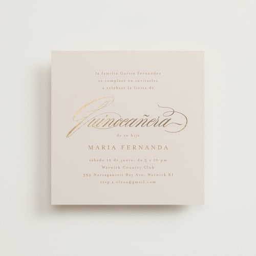 This is a cream bridal shower invitations with foil pressed by Tamara Hilje called gilded printing on signature in standard