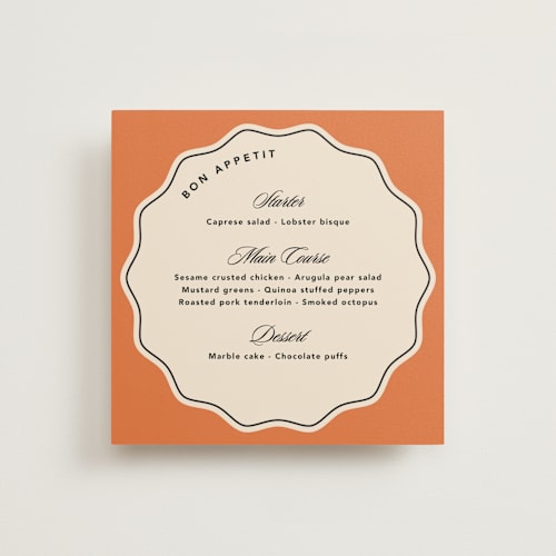 This is a amber menu cards with standard by Creo Study called wavy chic printing on signature in standard