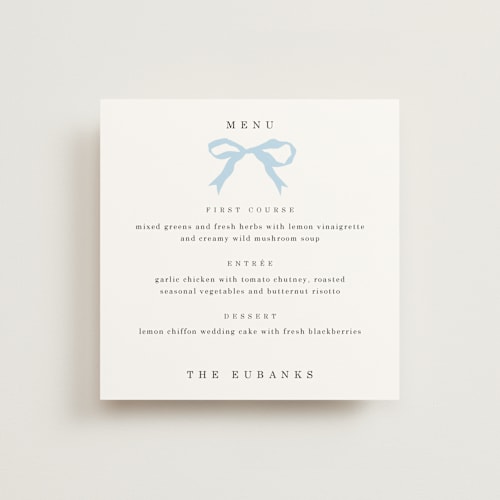 This is a sky menu cards with standard by Baumbirdy called tied the knot printing on signature in standard