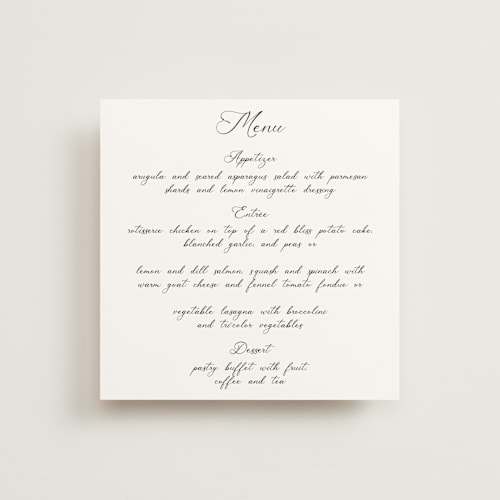 This is a snow menu cards with standard by Maja Cunningham called poem printing on signature in 5x5