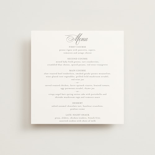 This is a natural menu cards with standard by Jennifer Postorino called empire printing on signature in 5x5