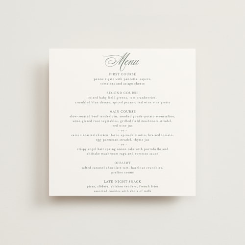 This is a sage menu cards with standard by Jennifer Postorino called empire printing on signature in 5x5