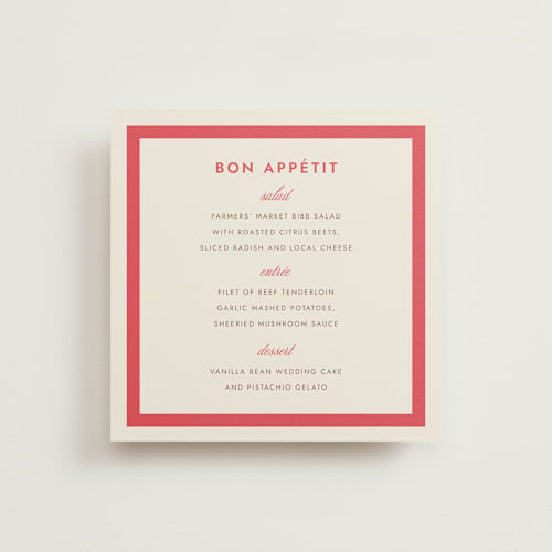 This is a berry menu cards with standard by Megan Davis called montauk printing on signature in 5x5