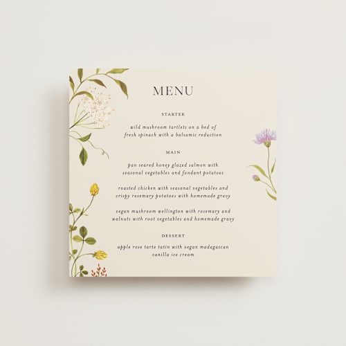 This is a poppy menu cards with standard by Sarah Knight called wild meadow printing on signature in 5x5