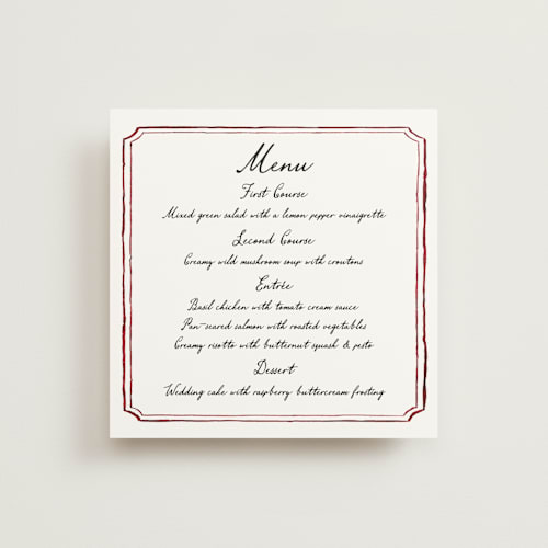 This is a wine menu cards with standard by Cass Loh called handwritten printing on signature in 5x5