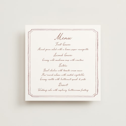 This is a rosewood menu cards with standard by Cass Loh called handwritten printing on signature in 5x5