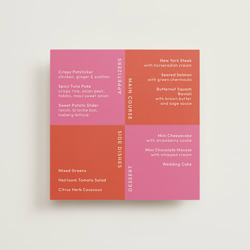 This is a pop menu cards with standard by letterfix called color block printing on signature in standard
