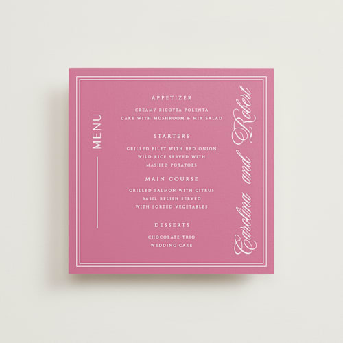 This is a blush menu cards with standard by Sherley Ferreira called aurora printing on signature in standard