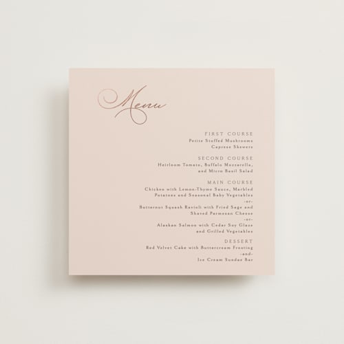 This is a blush menu cards with foil pressed by Kaydi Bishop called eternal printing on signature in 5x5