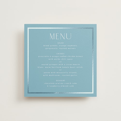 This is a sky menu cards with foil pressed by Nicole Walsh called regal printing on signature in 5x5