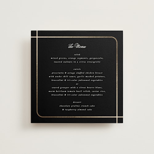 This is a noir menu cards with foil pressed by Emily Sabol Goss called foil outlines printing on signature in standard