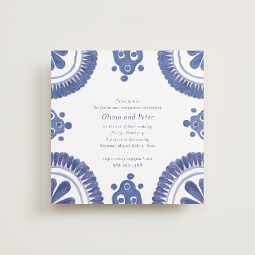 This is a azure rehearsal dinner invitations with standard by Lagniappe Paper called talavera printing on signature in standard