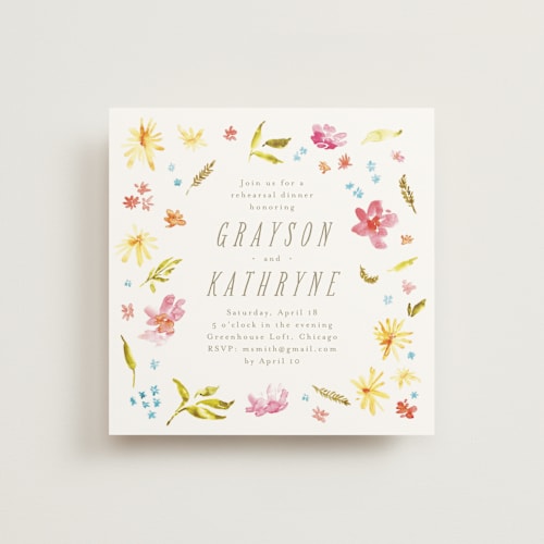 This is a summer rehearsal dinner invitations with standard by Anastasia Makarova called flowering printing on signature in standard