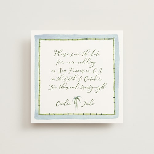 This is a celeste save the date with standard by Pati Cascino called alento printing on signature in standard