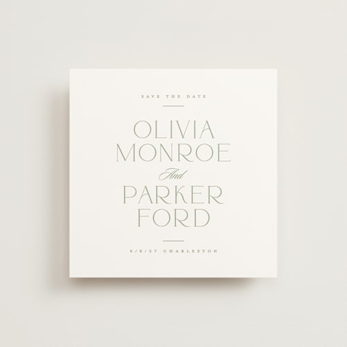 This is a leaf save the date with standard by Kristie Kern called elan printing on signature in square