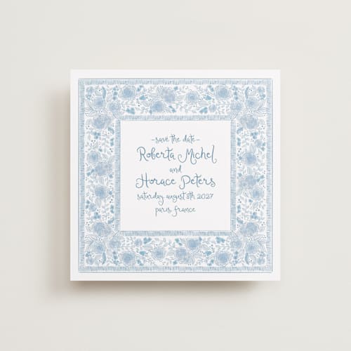 This is a sky save the date with standard by Tamara Hilje called loire printing on signature in standard