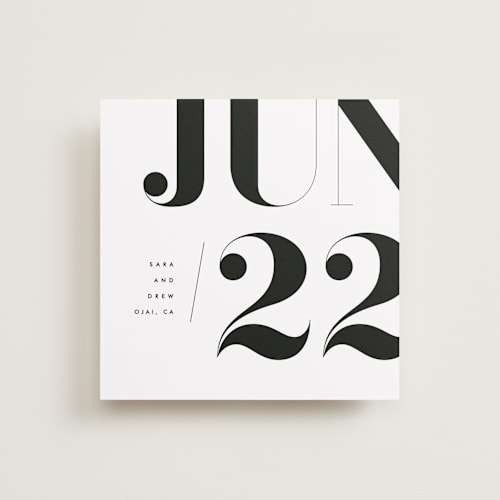 This is a cotton save the date with standard by kelli hall called calendrier printing on signature in square