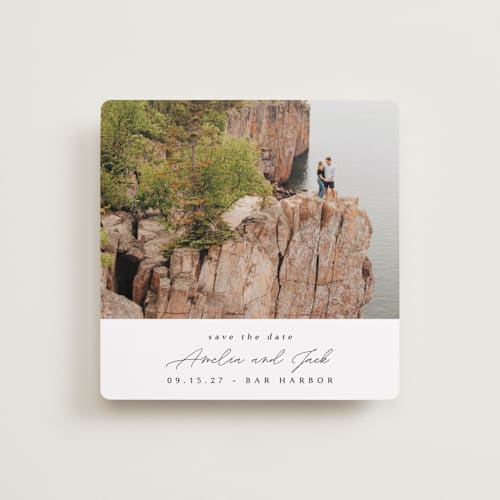 This is a snow save the date with standard by Kaydi Bishop called composition printing on recycled smooth signature in 5x5