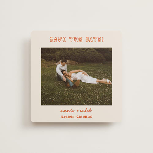 This is a hibiscus save the date with standard by Stephanie Heinrich Godbout called modern outline printing on recycled smooth signature in square