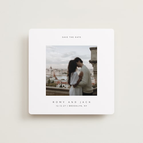 This is a wave save the date with standard by Yuliya Evseeva called breathe love printing on recycled smooth signature in 5x5