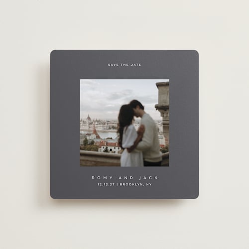 This is a storm save the date with standard by Yuliya Evseeva called breathe love printing on recycled smooth signature in 5x5