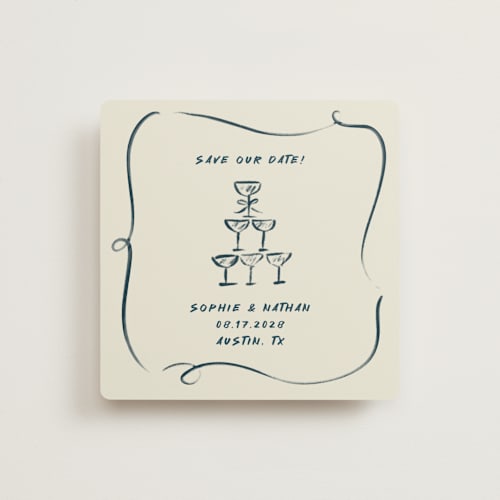 This is a champagne save the date with standard by Adelyn T. called champagne bow printing on signature in standard
