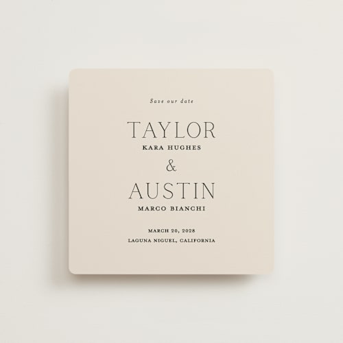 This is a linen save the date with standard by Vanessa Doyle called in love printing on signature in standard