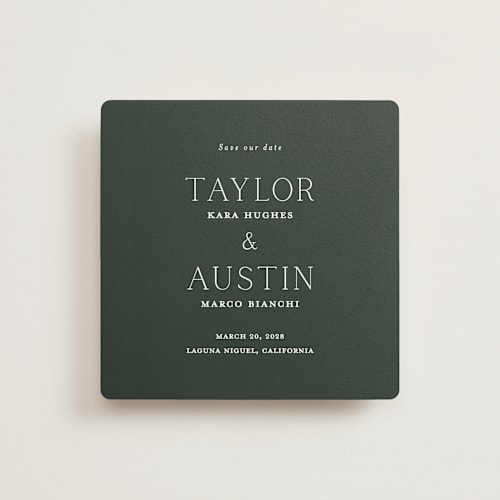 This is a sequoia save the date with standard by Vanessa Doyle called in love printing on signature in standard