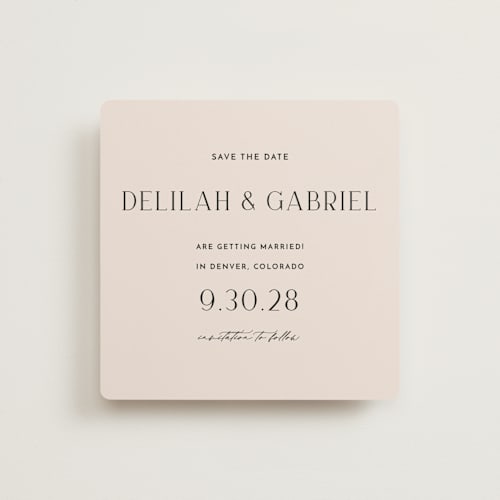 This is a pearl save the date with standard by Vanessa Doyle called trendsetter printing on signature in standard