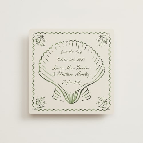 This is a algae save the date with standard by Pati Cascino called puglia printing on signature in square