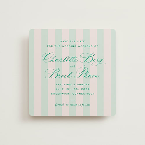 This is a lawn save the date with standard by Megan Davis called racquet printing on signature in square