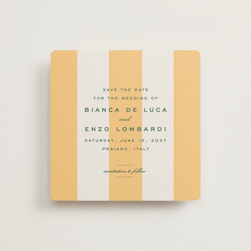This is a sorbetto save the date with standard by Megan Davis called campania printing on signature in 5x5