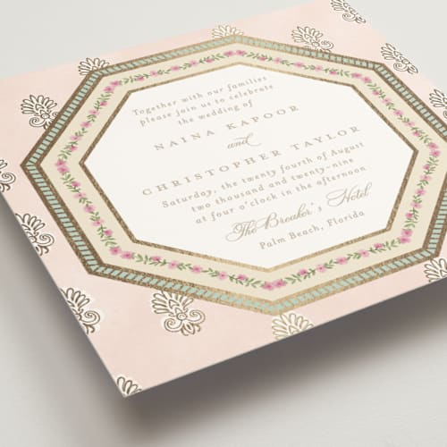This is a shubh foil stamped wedding invitations with foil pressed by Creo Study called alamgamation printing on signature in standard