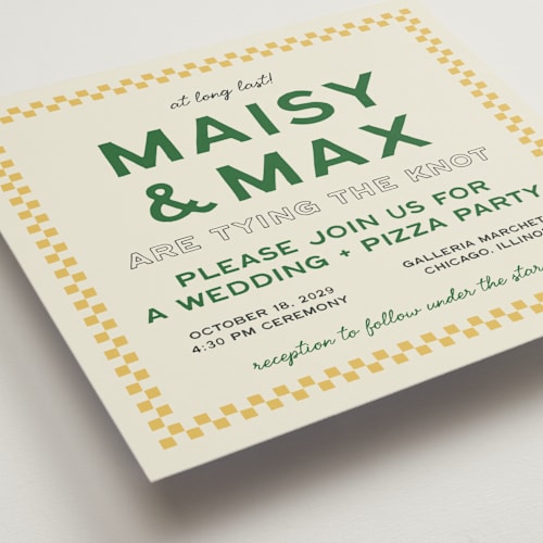 This is a citrus wedding invitations with standard by Ani Somi called trattoria printing on signature in standard