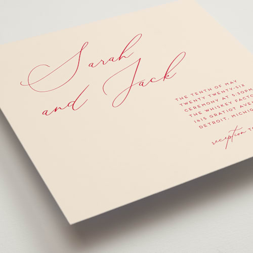 This is a scarlet wedding invitations with standard by Genna Blackburn called the script printing on signature in standard