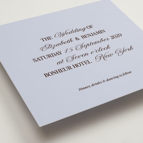 This is a blues wedding invitations with standard by Helena Vitto called the eternal printing on signature in standard