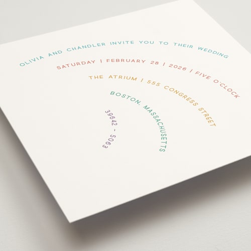 This is a light hearted wedding invitations with standard by Deborah Chou called rainbow 2.0 printing on signature in standard