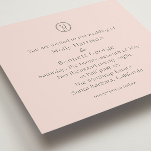 This is a blush wedding invitations with standard by Megan Davis called perriand printing on signature in standard