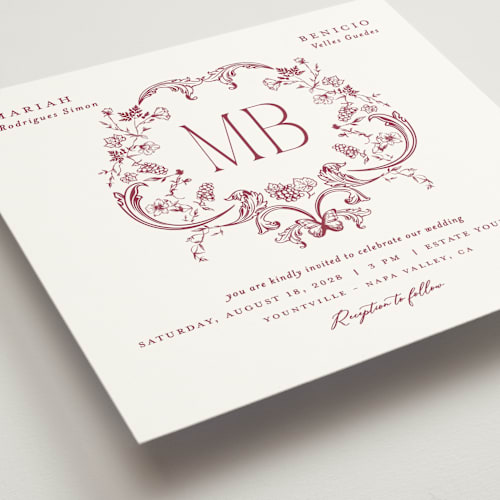 This is a burgundy wedding invitations with standard by Sherley Ferreira called eternal grace printing on signature in standard