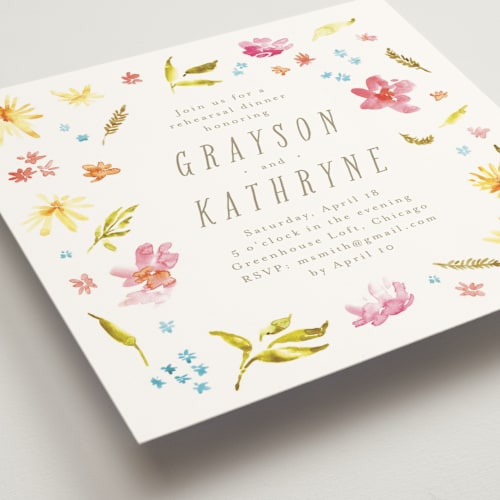 This is a summer rehearsal dinner invitations with standard by Anastasia Makarova called flowering printing on signature in standard